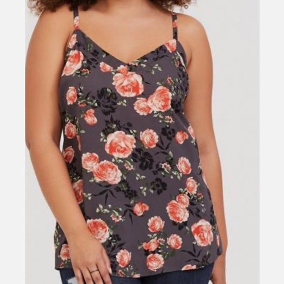 Torrid Sz 3X Gray Celebration Floral Roses V-Neck Georgette Tunic Cami Tank Top - Picture 1 of 11